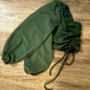 Dark Green Off-the-Shoulder Crop Top
